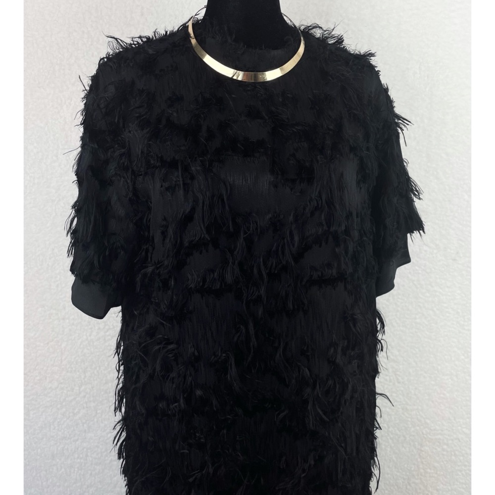 CARVEN • Black Faux Fur Mini Shift Dress, 6 - Picture 8 of 15